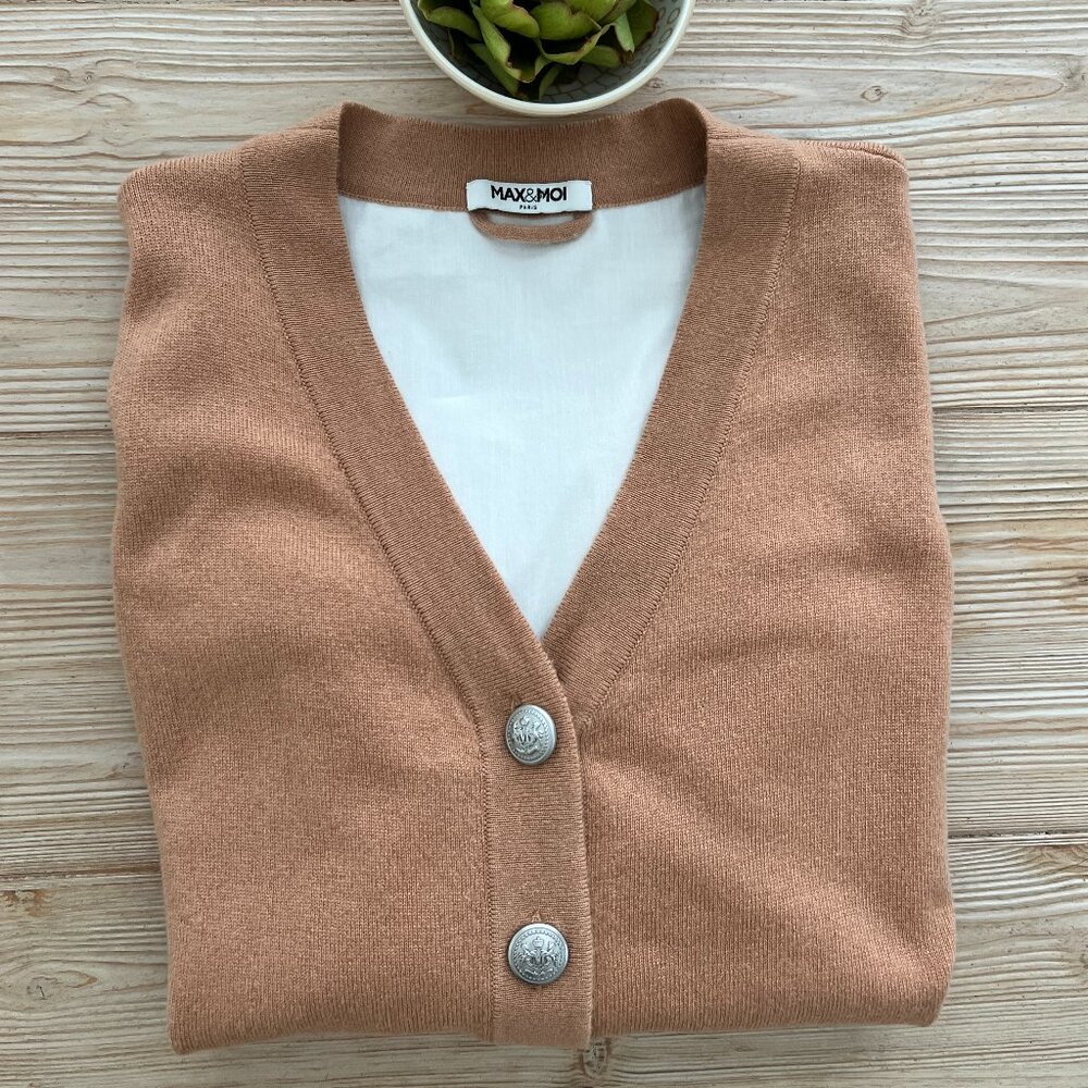 Max & Moi Mixed Media Wool Cashmere Cardigan Camel Tan Size M